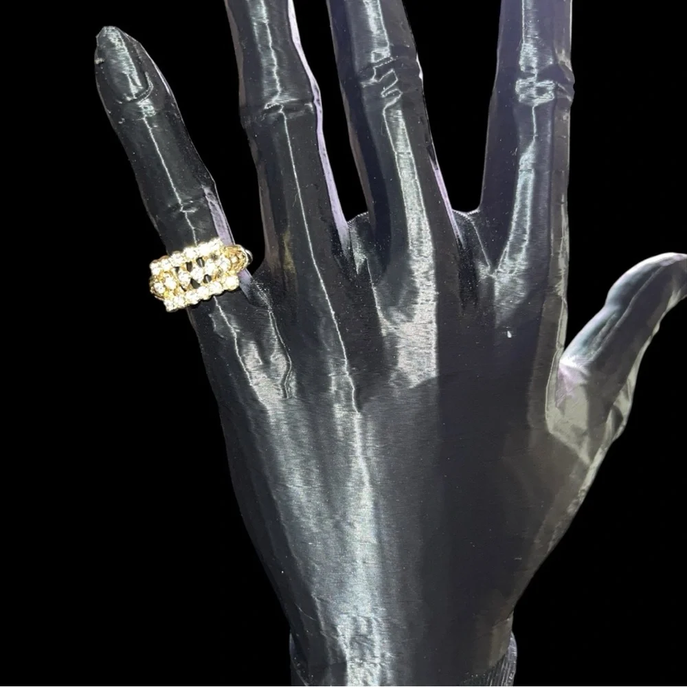 Vintage Gold Tone & Crystal Rectangular Women’s Pinky Ring - 4 for $30
